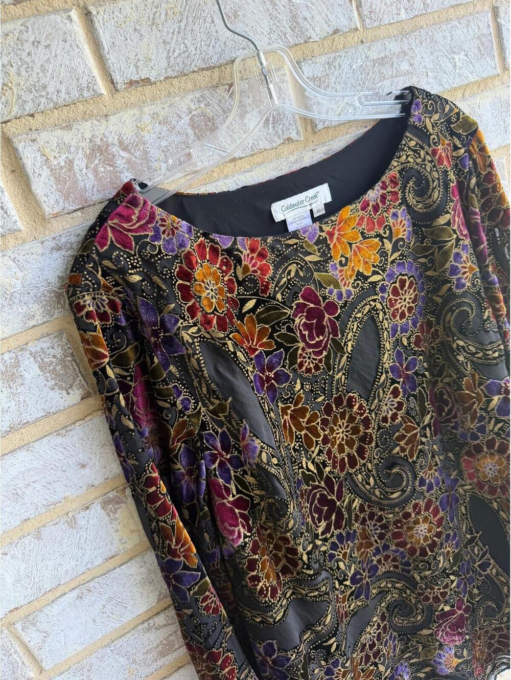 Coldwater Creek Long Bell Sleeve Round Neck Asymmetry Paisley Blouse Size XL - Picture 4 of 8